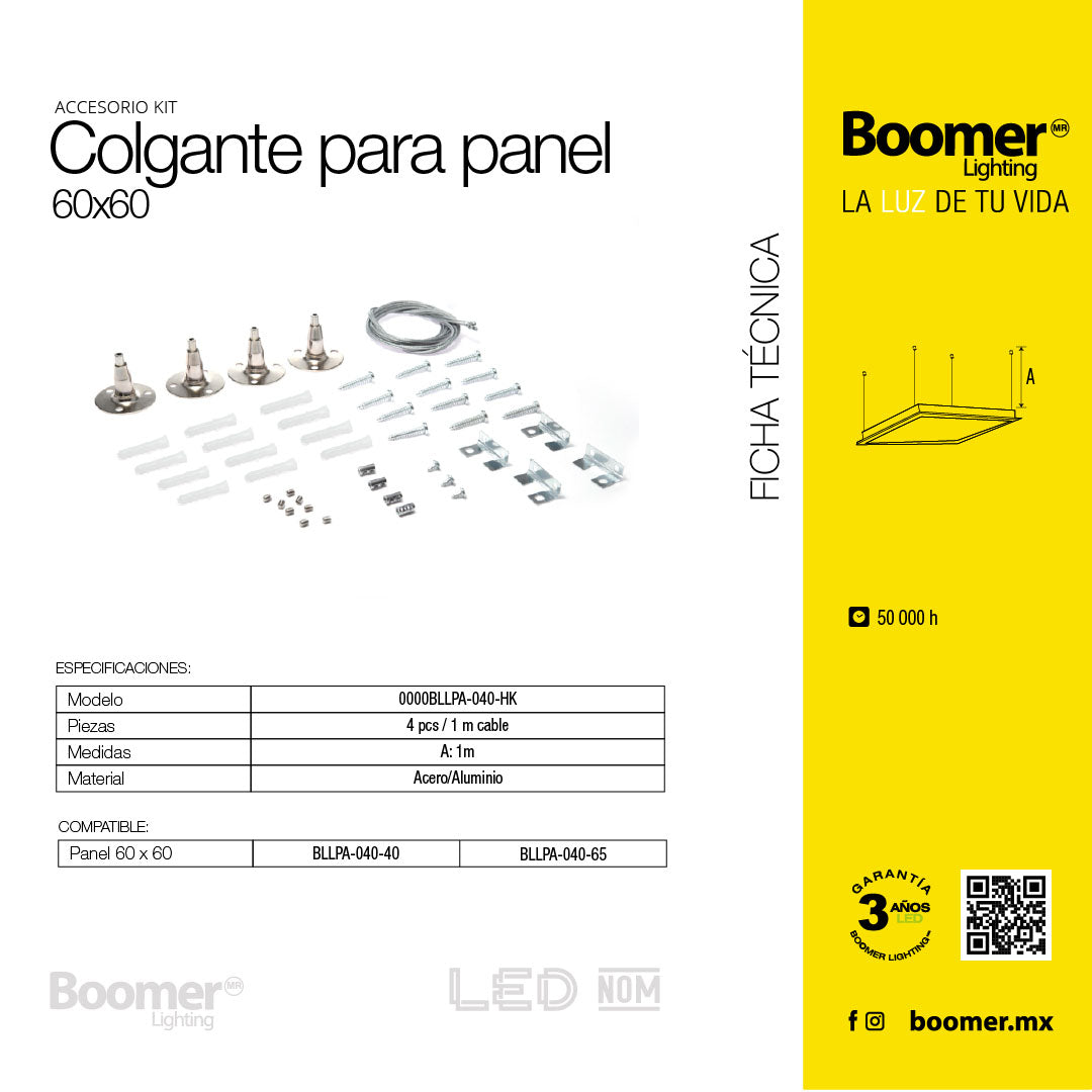 KIT COLGANTE PARA PANEL, 4 PIEZAS, 1 METRO CABLE DE ACERO