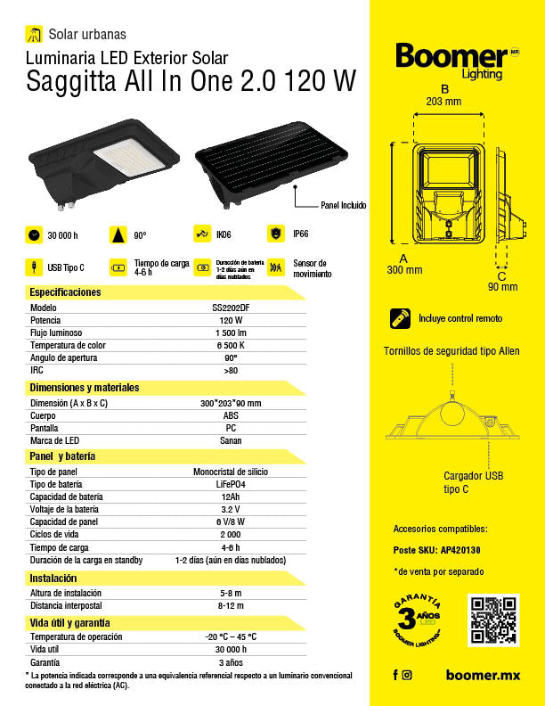 LUMINARIA EXTERIOR SOLAR ALL IN ONE 240W LUZ FRÍA