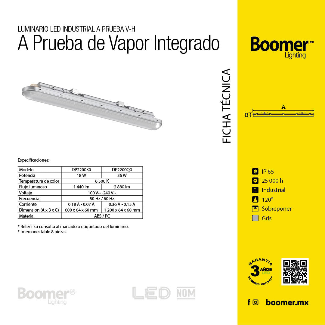 GABINETE A PRUEBA DE VAPOR, 18W, LUZ FRÍA, 1440LM, IP65