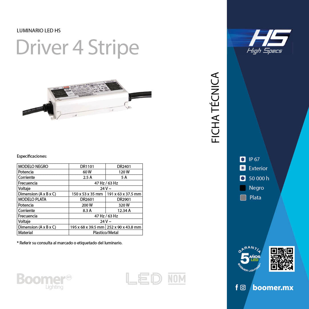 DRIVER GRIS EXTERIOR 120W 24V ENTRADA 100-305V PARA TIRA LED