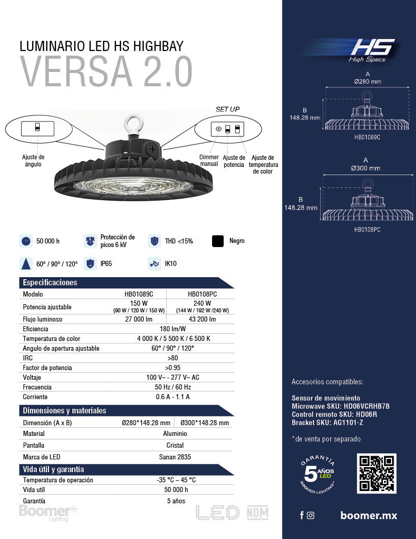 LÁMPARA CAMPANA INDUSTRIAL UFO LED VERSA 150W CCT AJUSTABLE