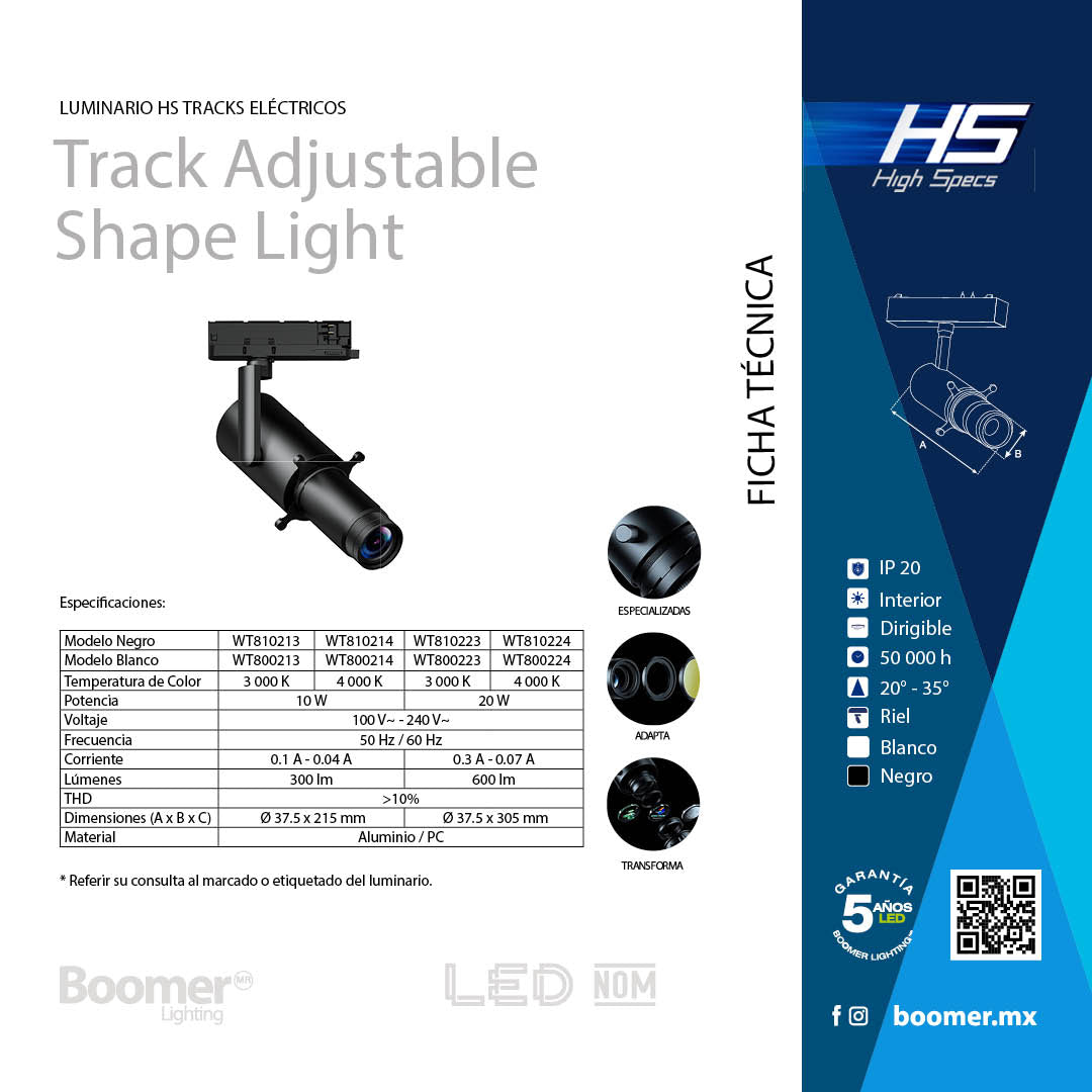 LUMINARIA PARA RIEL ELÉCTRICO SHAPE LIGHT NEGRO 10W 3000K