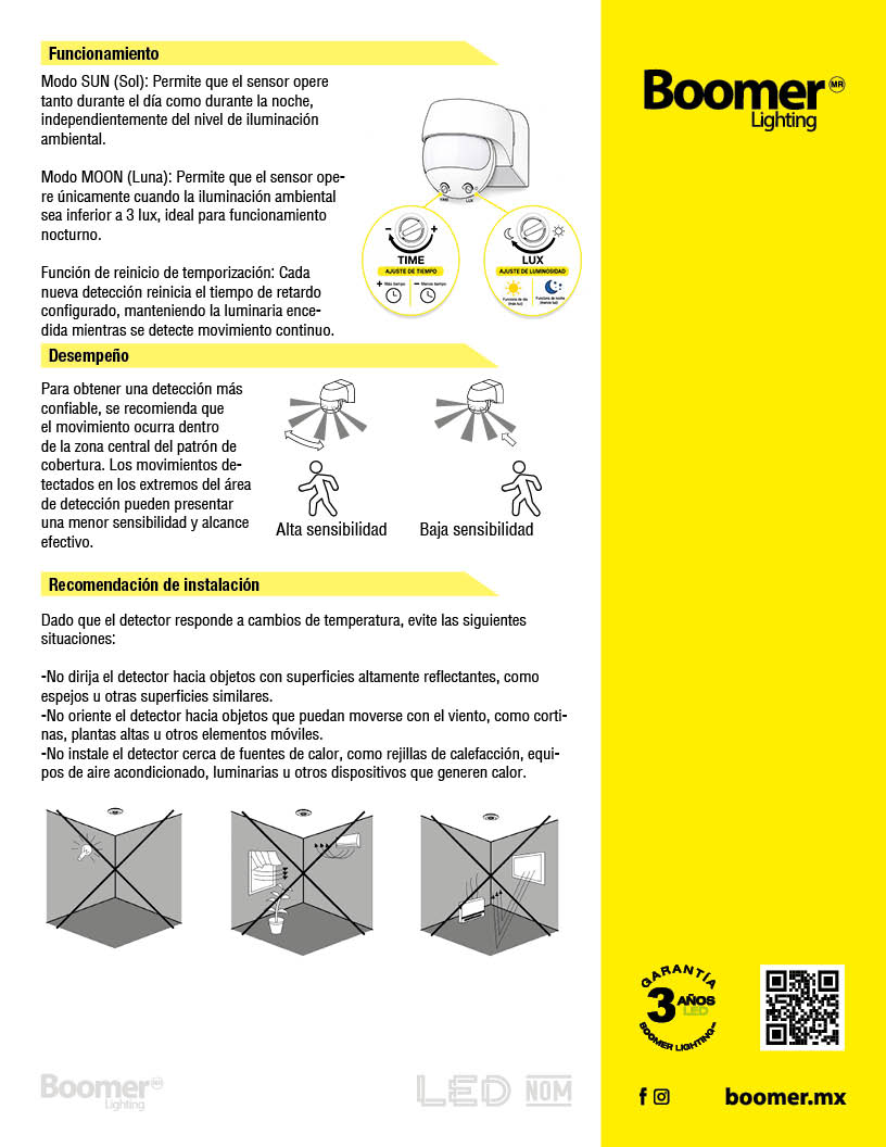 SENSOR DE MOVIMIENTO PIR PARA PARED 200W 180 GRADOS