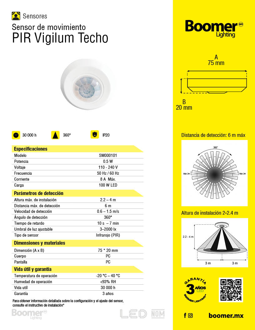 SENSOR DE MOVIMIENTO PIR PARA TECHO 100W 360 GRADOS