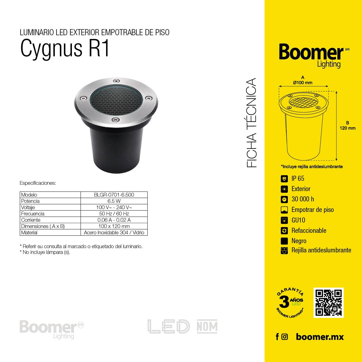 EMPOTRABLE Redondo A PISO, BASE GU10, 6.5W, 100-240V~