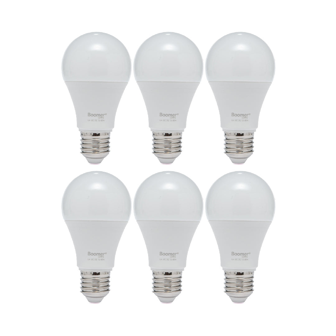 PAQUETE DE 6 FOCOS A19 LED 8.5W, LUZ FRÍA, 850 LM, BASE E27