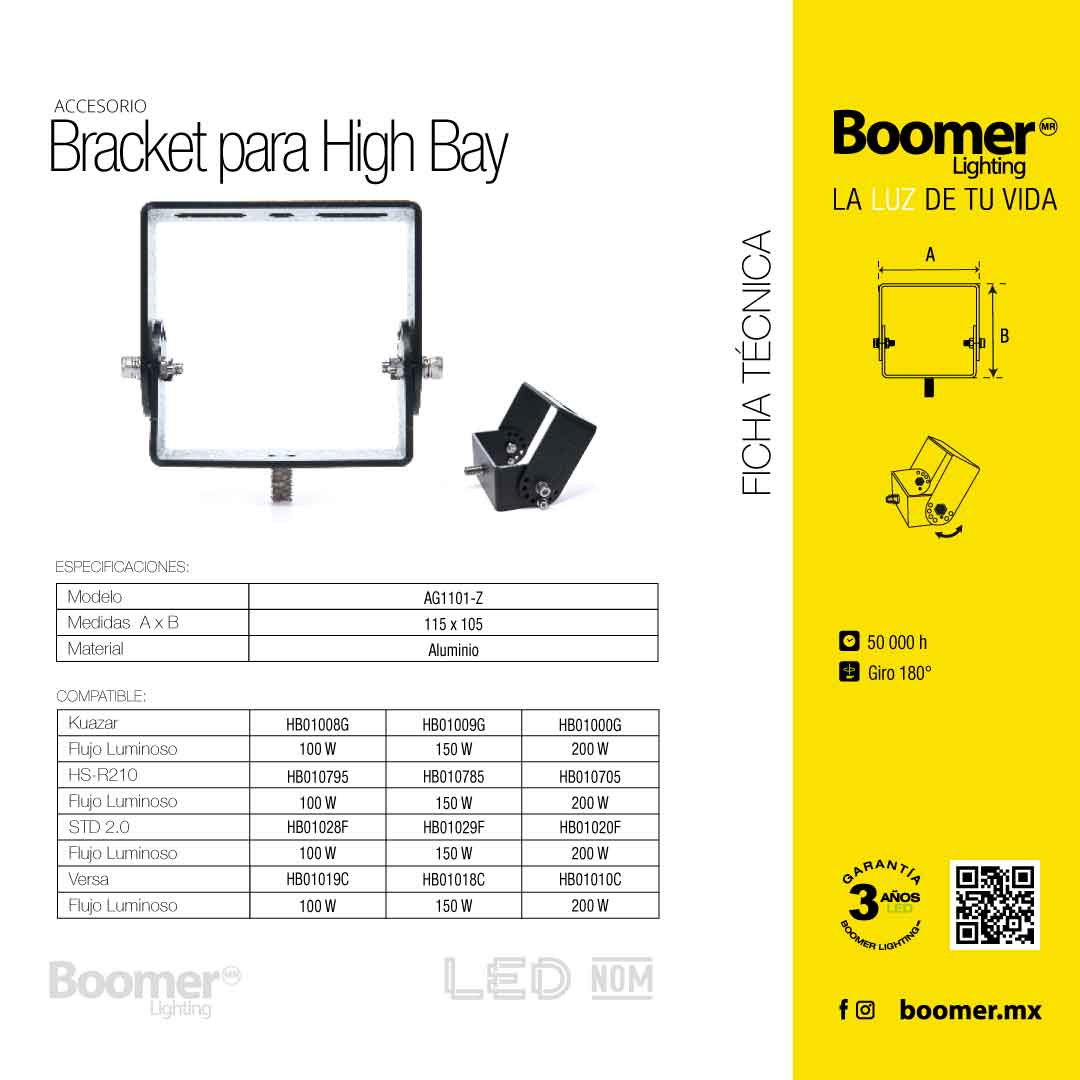 BRACKET PARA HIGHBAY, GIRO 180°, AJUSTABLE