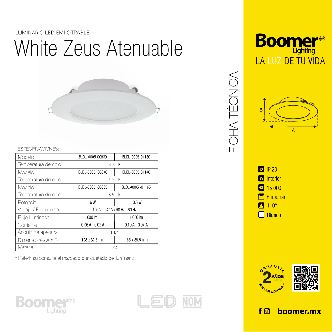 EMPOTRABLE BLANCO 10.5W ATENUABLE LUZ CÁLIDA PARA BOTE 1050LM