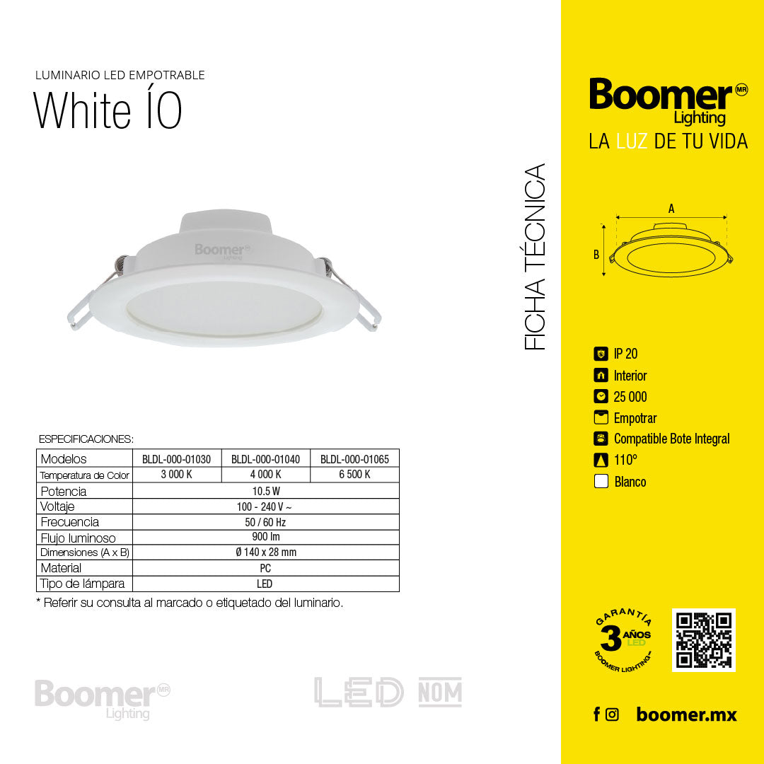 EMPOTRABLE LED BLANCO DE LUZ NEUTRA 10.5W PARA INTERIOR
