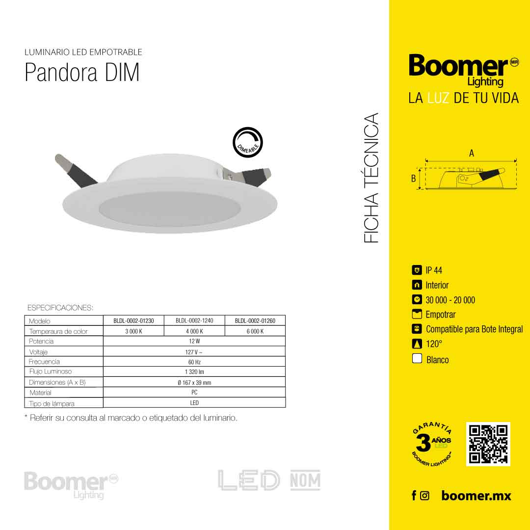EMPOTRABLE BLANCO 12W ATENUABLE LUZ CÁLIDA PARA BOTE, 1320LM