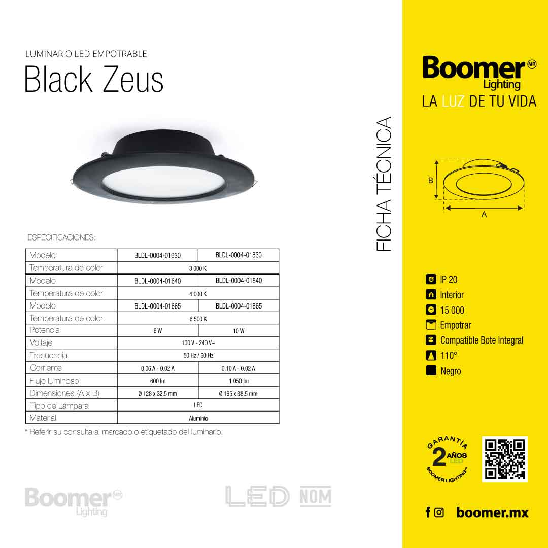 EMPOTRABLE NEGRO 10.5W, LUZ NEUTRA IP20 BOTE INTEGRAL 1050LM
