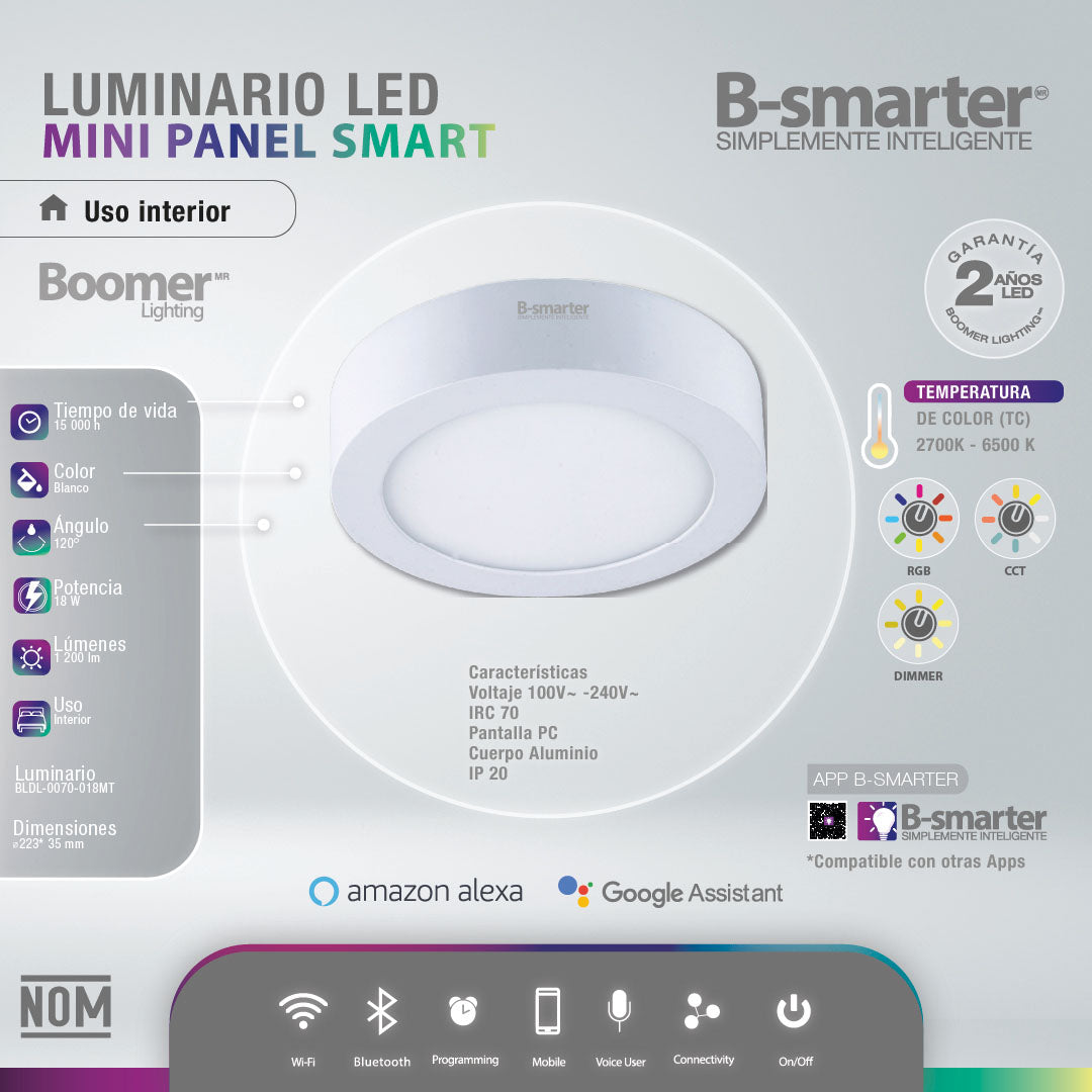 SOBREPONER INTELIGENTE 12W, 960lm, RGB, WIFI, MANEJO POR APP