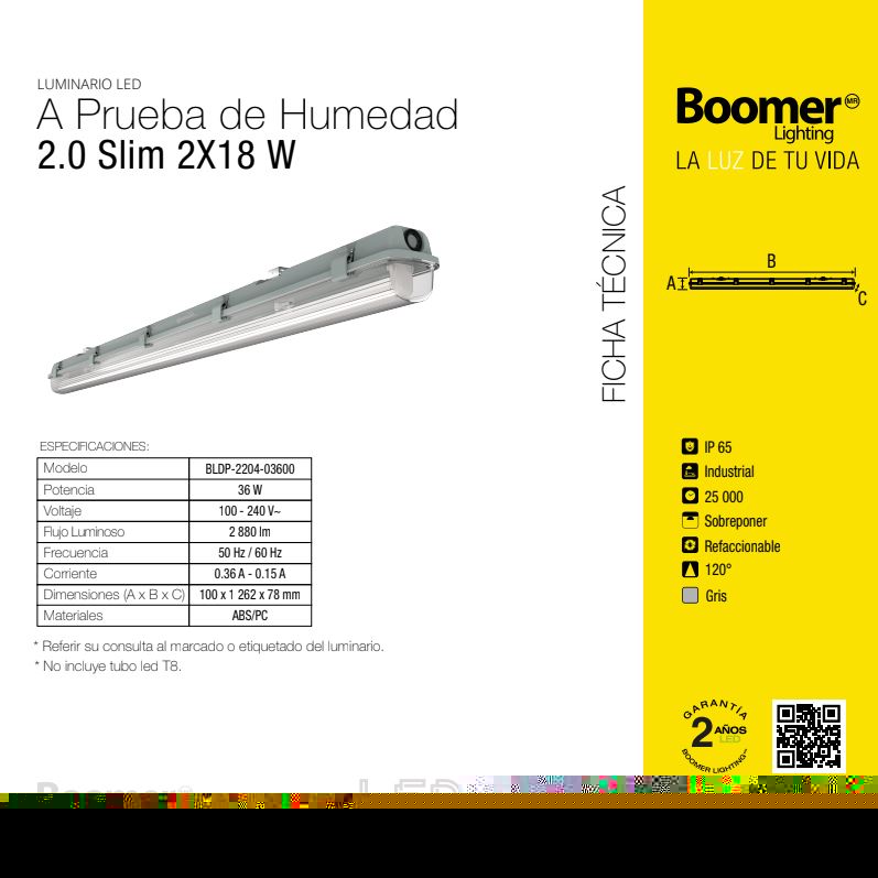 GABINETE LINEAL PARA HUMEDAD SLIM, 36 W, BASE G13 (x2), IP65