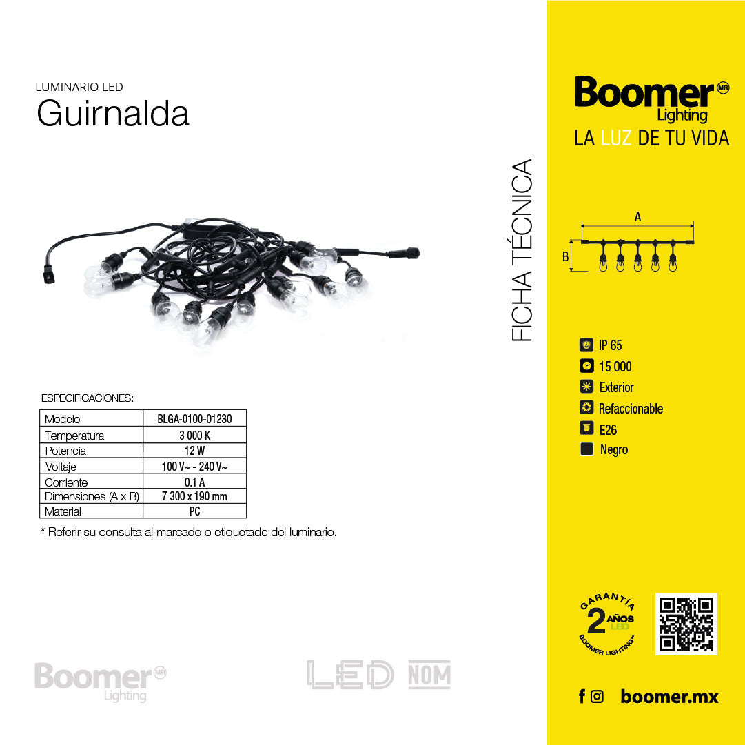 GUIRNALDA DE LUCES LED, 12W, LUZ CÁLIDA, EXTERIOR