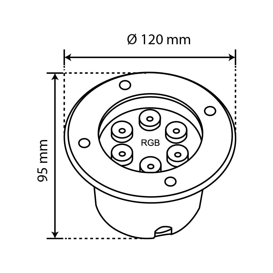 EMPOTRABLE LED Redondo A PISO, 6W, 100-240V~ IP66 RGB