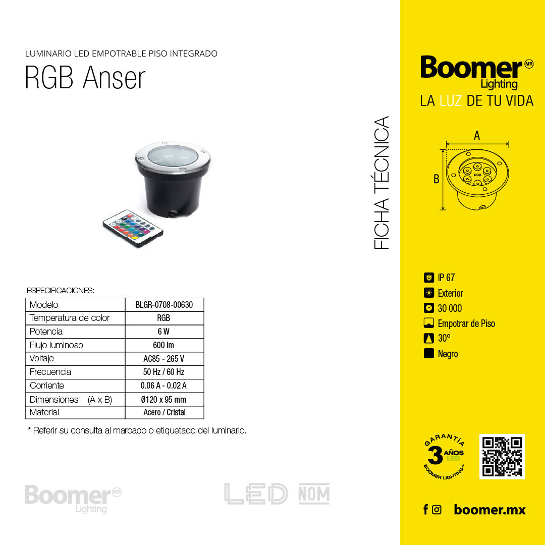 EMPOTRABLE LED Redondo A PISO, 6W, 100-240V~ IP66 RGB