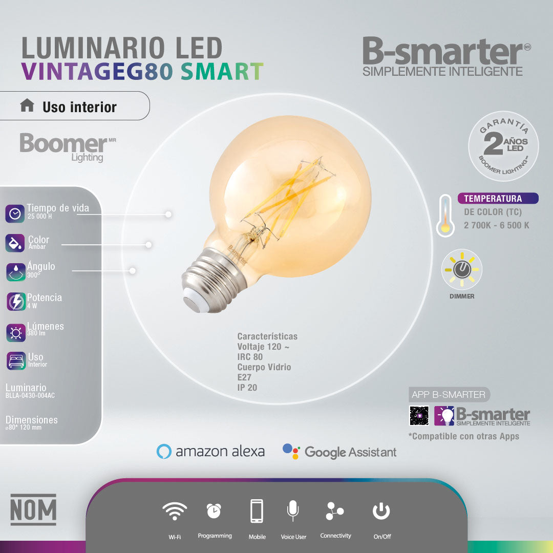 FOCO INTELIGENTE G80 4W, WIFI, BLANCOS DINÁMICOS DIMMER, APP