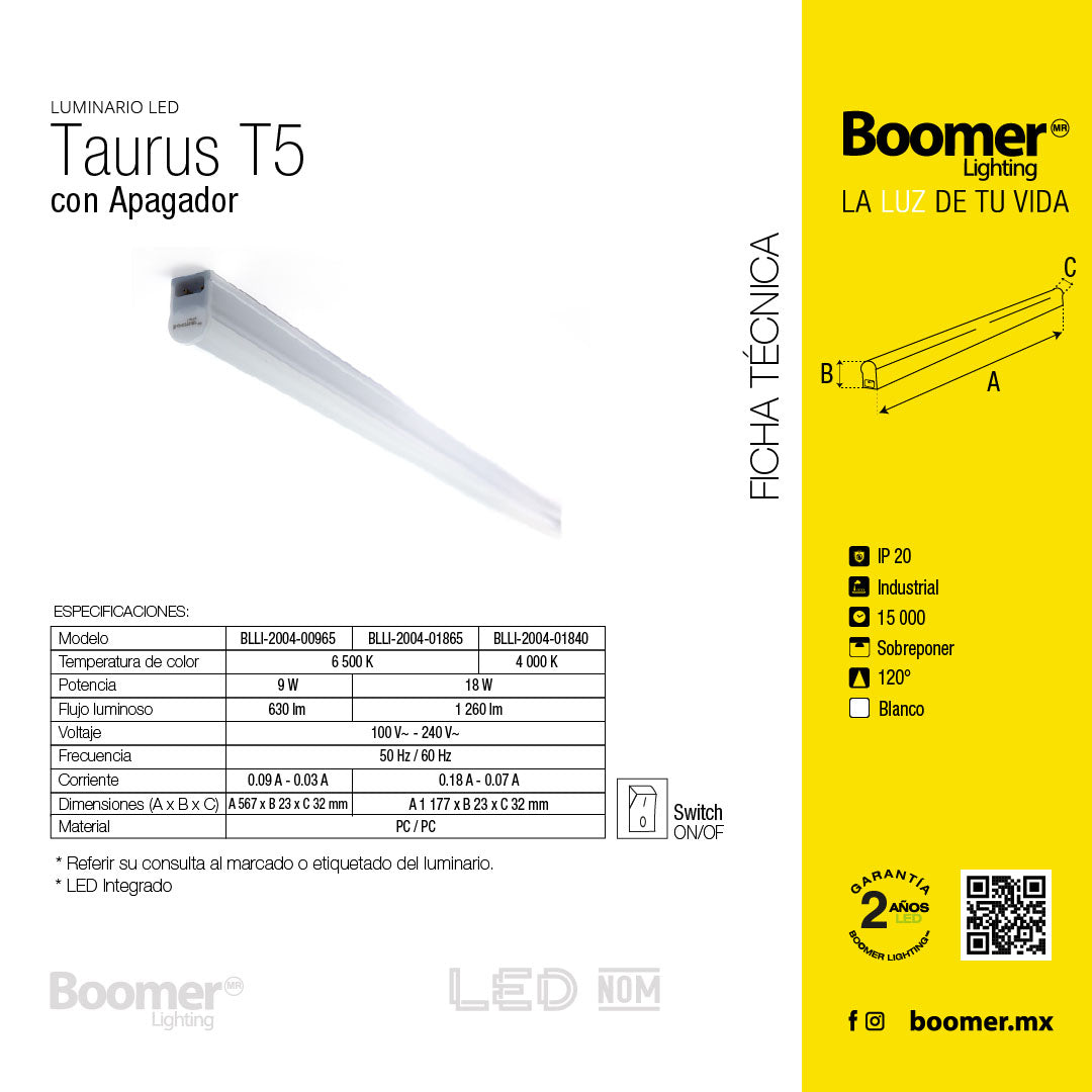 REGLETA INTERCONECTABLE CON APAGADOR 18W 1260 LM LUZ NEUTRA