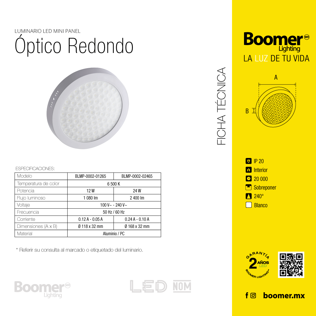 LÁMPARA PANEL ÓPTICO REDONDO PARA SOBREPONER, 24W, LUZ FRÍA