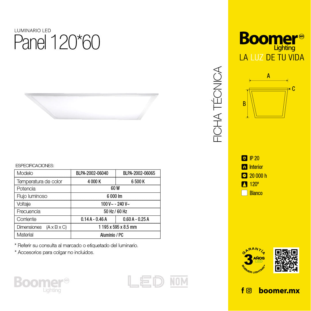 PANEL LED EMPOTRABLE 60W 120X60 CM LUZ NEUTRA INTERIOR
