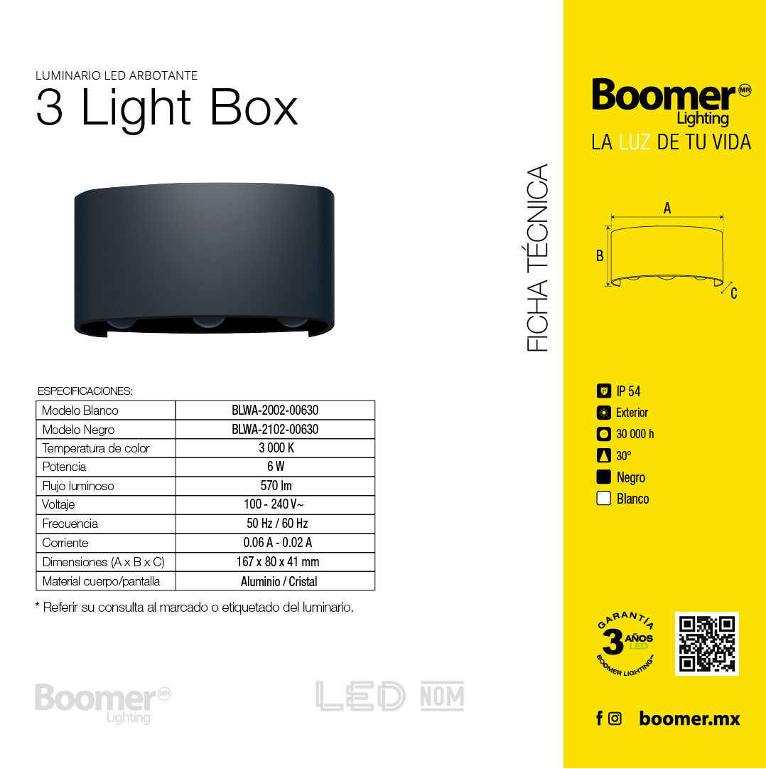 LÁMPARA ARBOTANTE 3 LIGHT NEGRO, 6W, LUZ CÁLIDA, EXTERIOR