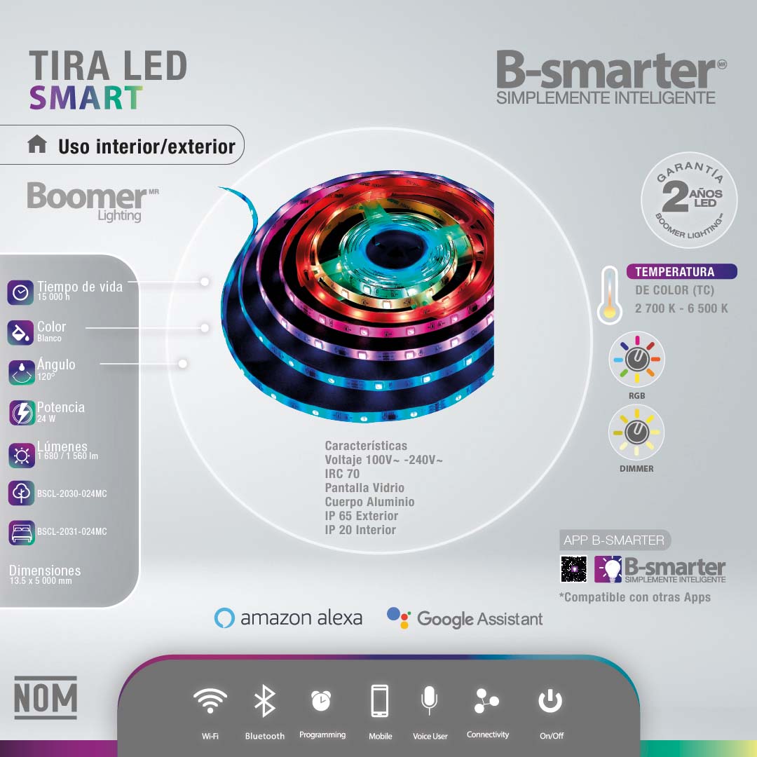 TIRA DE LUCES LED SMART, 24W, RGB, INTERIOR, MANEJO POR APP