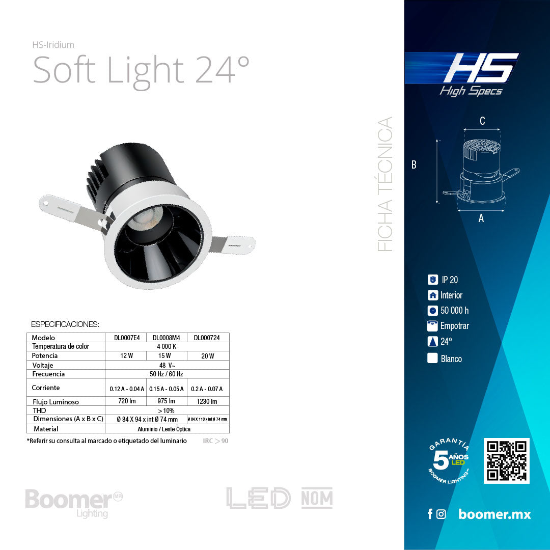 EMPOTRABLE HS IRIDIUM 24°, 75mm, 20W, 1230LM