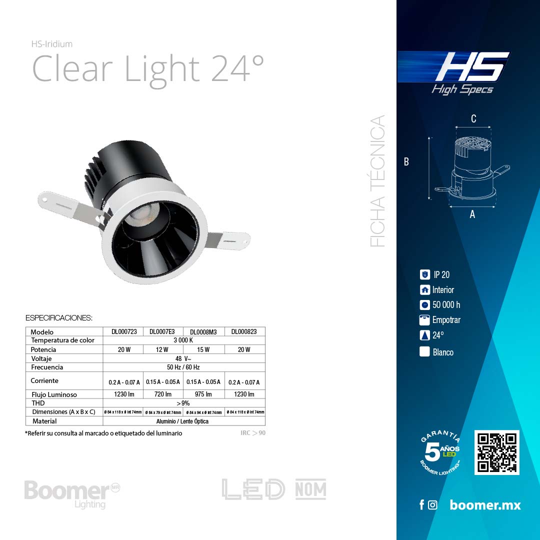 EMPOTRABLE HS IRIDIUM 24°, 75mm, 15W, 3000K, 975LM