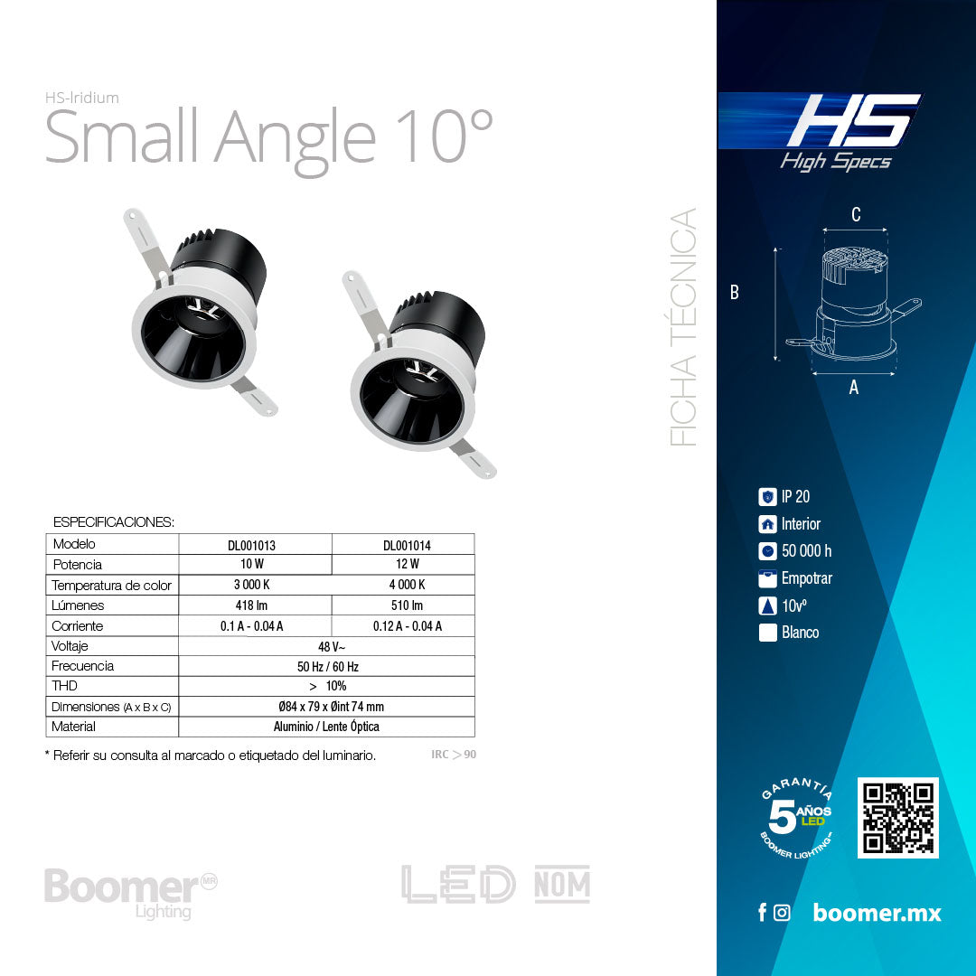 EMPOTRABLE HS IRIDIUM 10°, 75mm, 12W, 4000K, 870LM