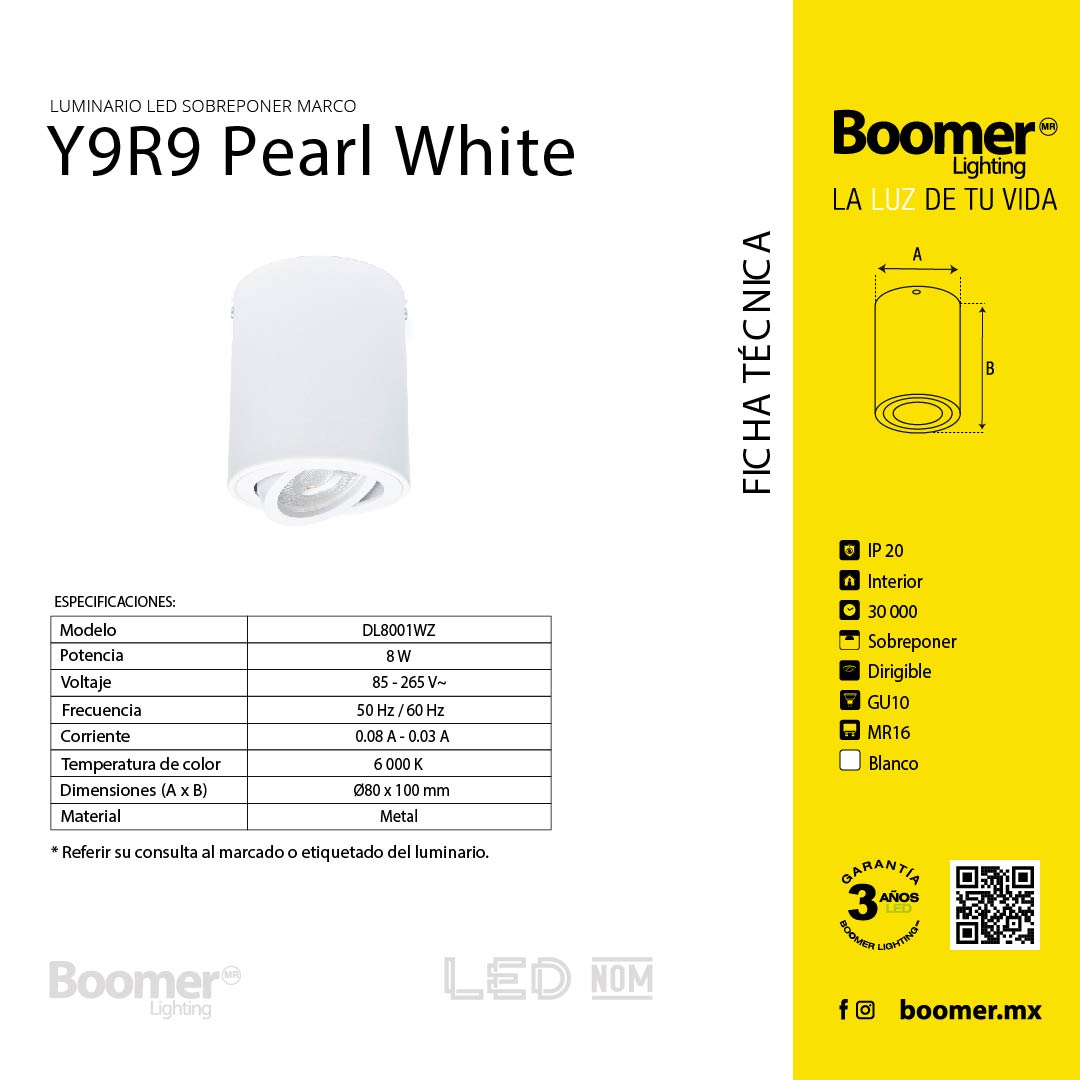 MARCO SOBREPONER BLANCO Y9R9, FOCO LED, 6.5W, BASE MR16