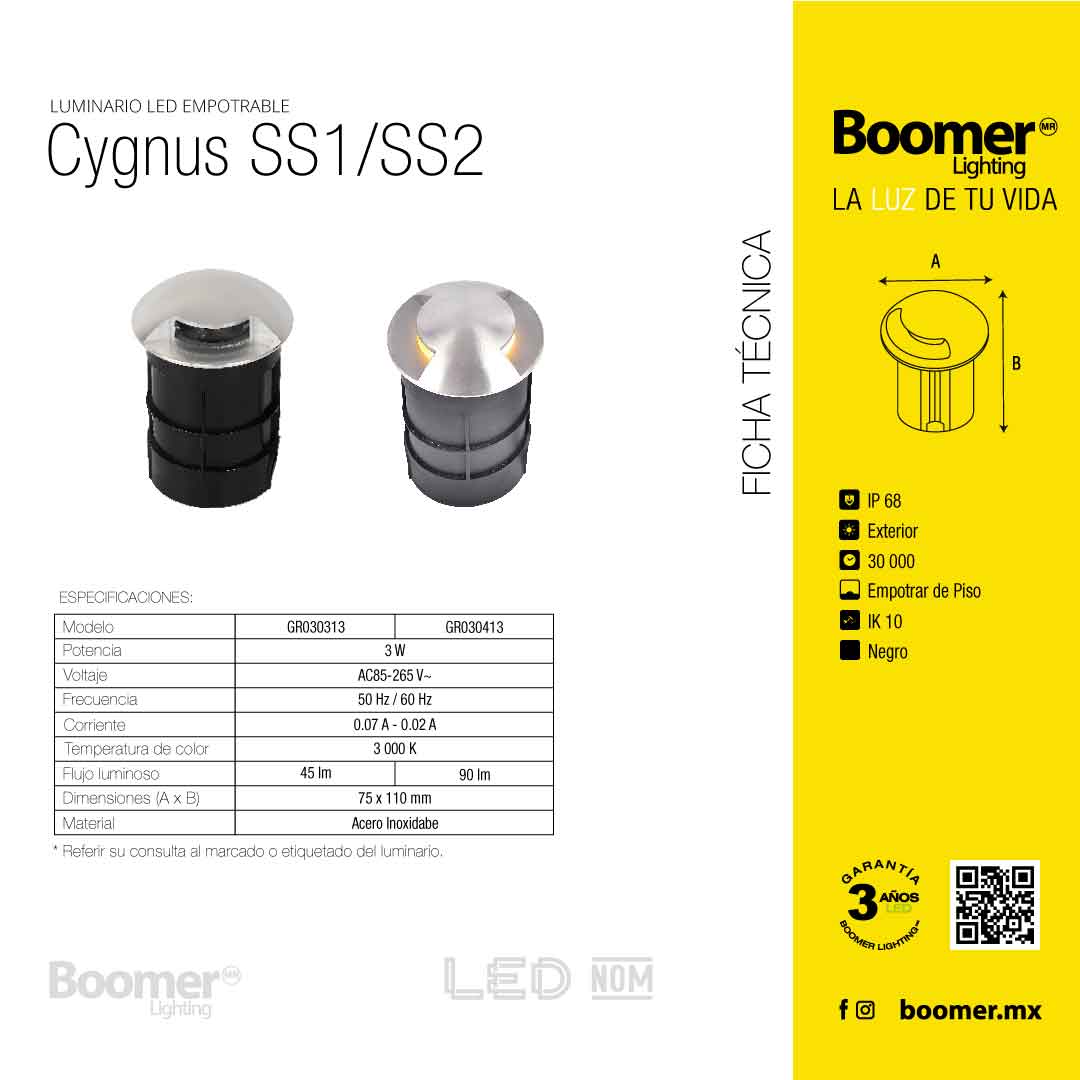 EMPOTRABLE LED A PISO 3W, LUZ CÁLIDA, IP68 270lm AC85-265 V~