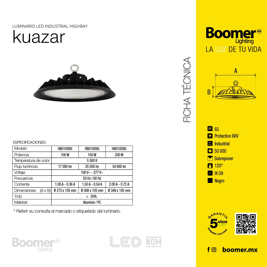 LÁMPARA INDUSTRIAL HIGHBAY LED UFO 200W LUZ FRÍA 5500K IP65 34 000 LM
