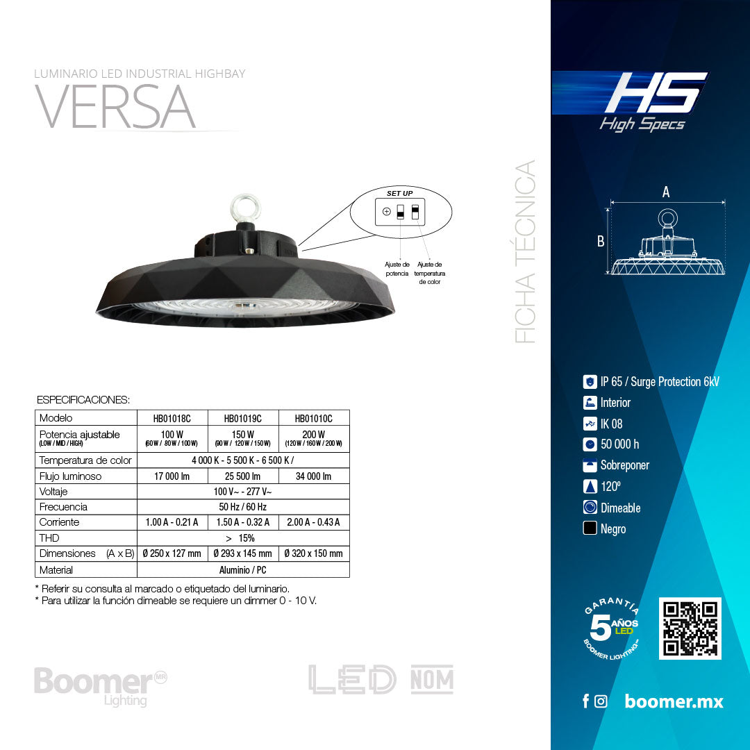 HIGHBAY UFO LED 200W, BLANCOS DINÁMICOS, ATENUABLE IK08 IP65