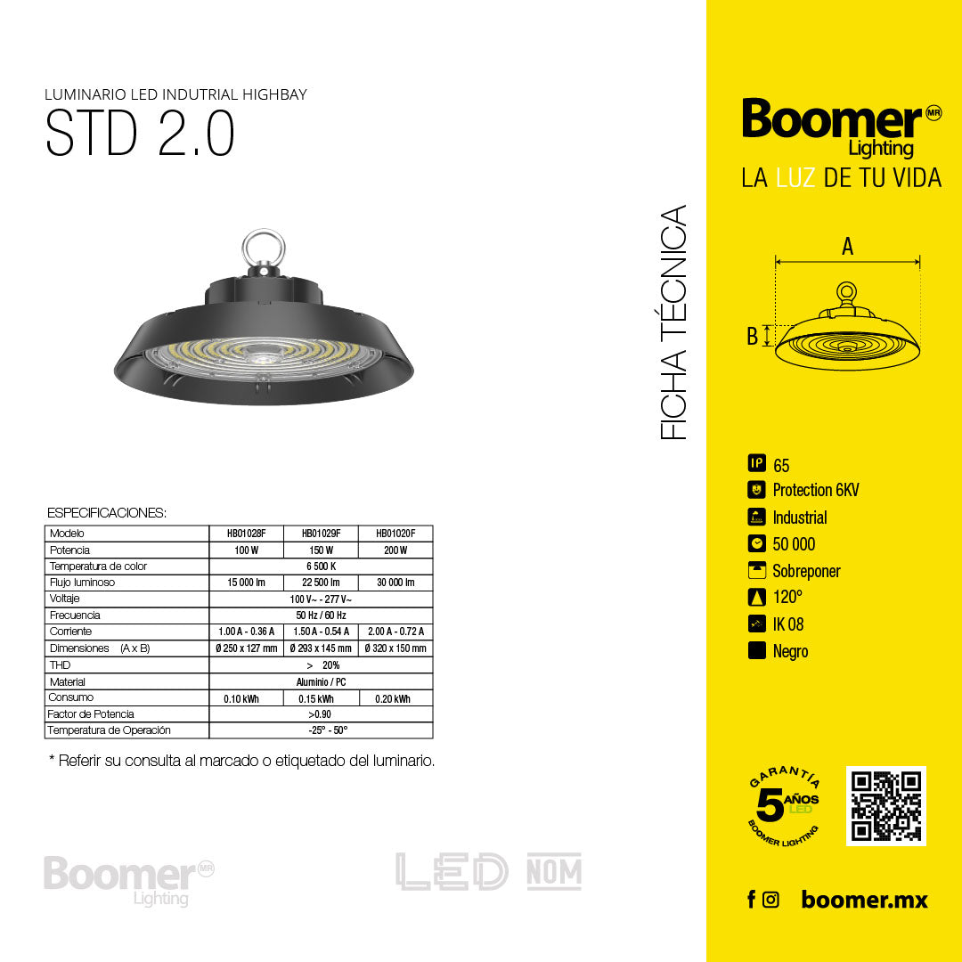LÁMPARA INDUSTRIAL HIGHBAY UFO LED DE LUZ FRÍA 150W IP65 22500LM