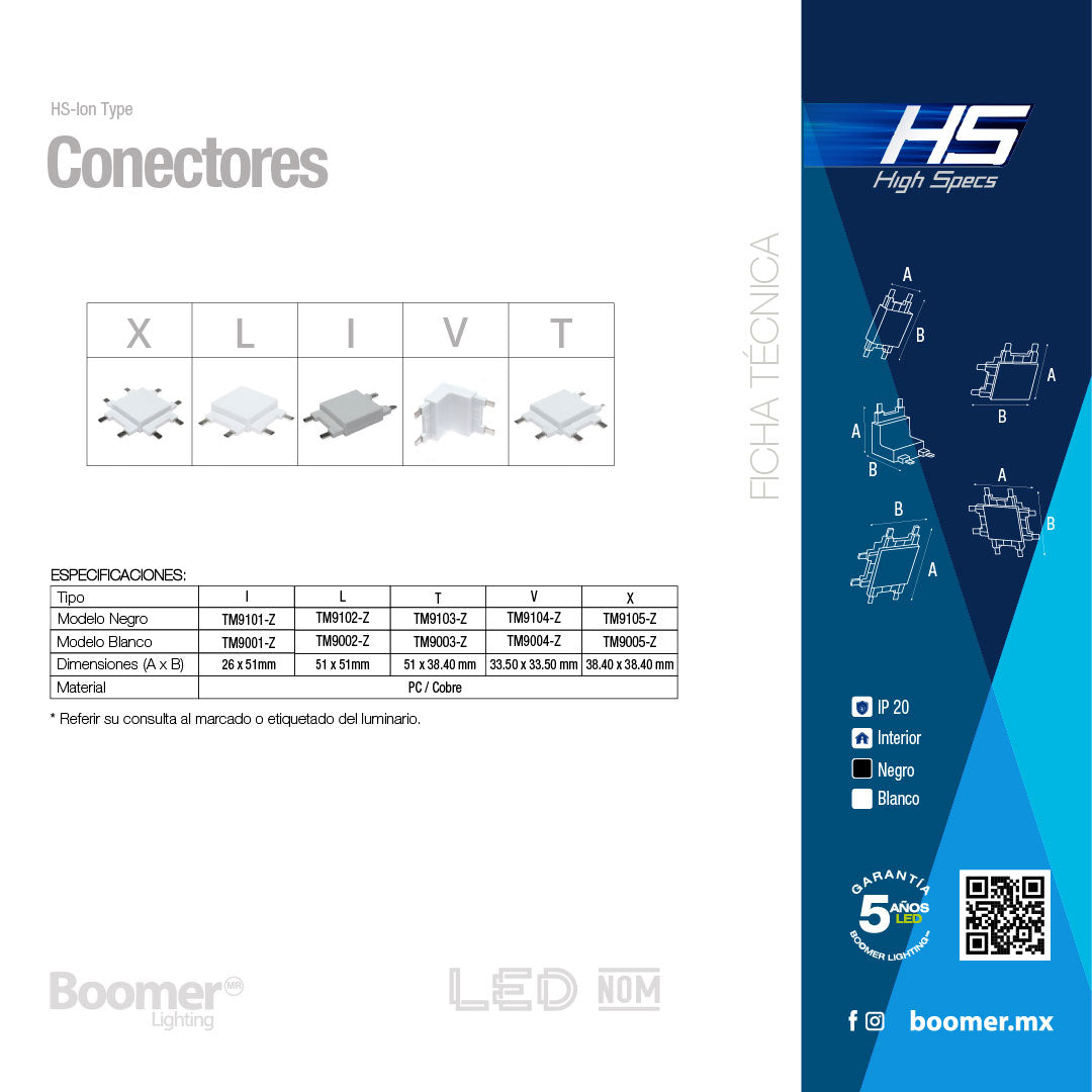 CONECTOR NEGRO PARA RIEL MAGNÉTICO HS-ION, TIPO T