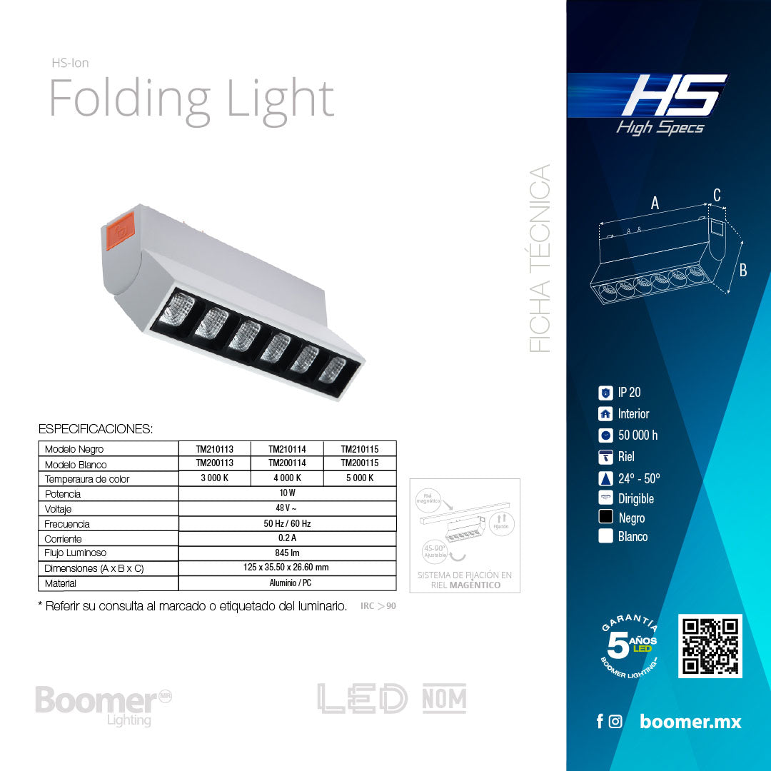 LUMINARIO HS-ION FOLDING LIGHT NEGRO 10W, 3000K, 840LM