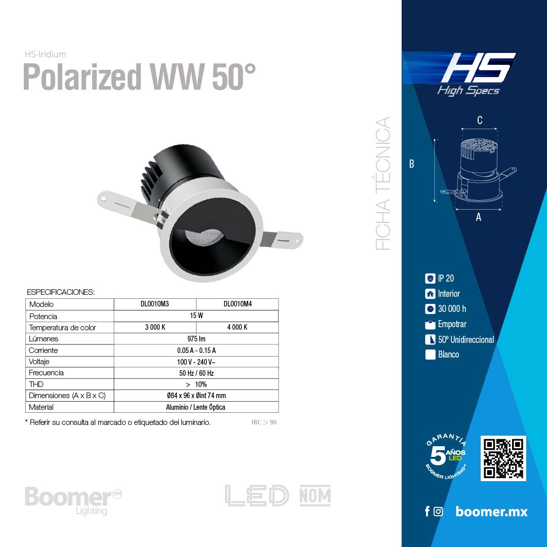 EMPOTRABLE HS IRIDIUM WW, 75 mm, 15W, 4000K, 975LM