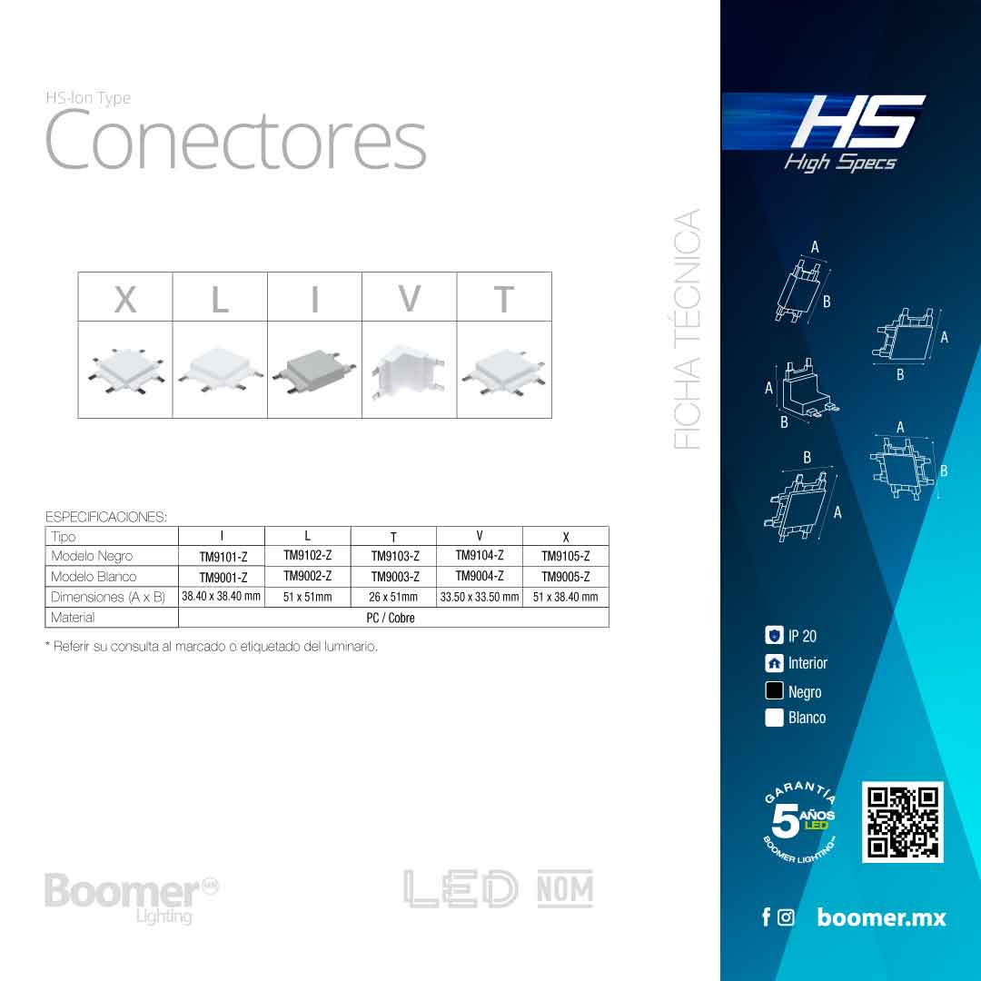 CONECTOR NEGRO PARA RIEL MAGNÉTICO HS-ION, TIPO V