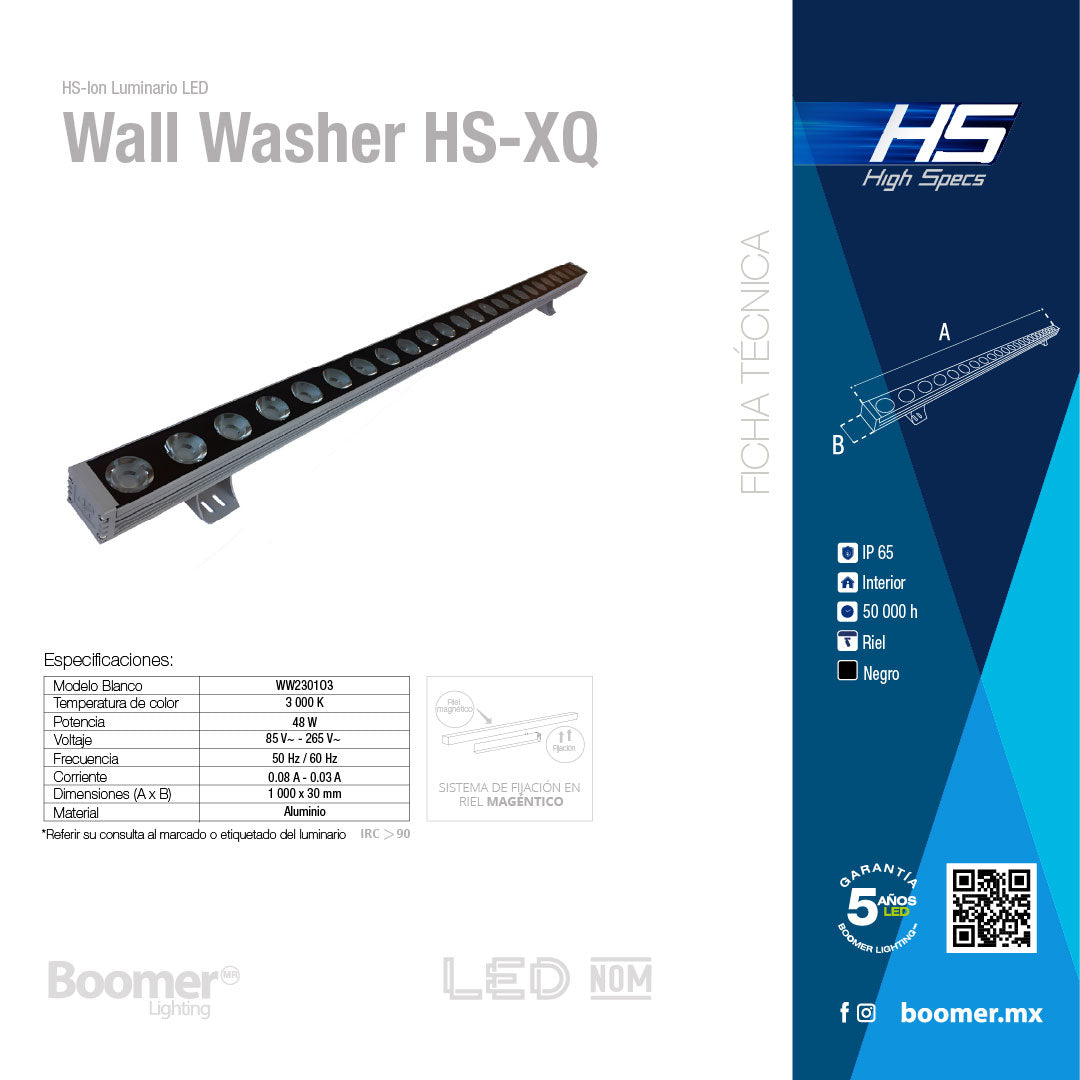 LUMINARIO HS-XQ WALL WASHER NEGRO 48W, 3000K