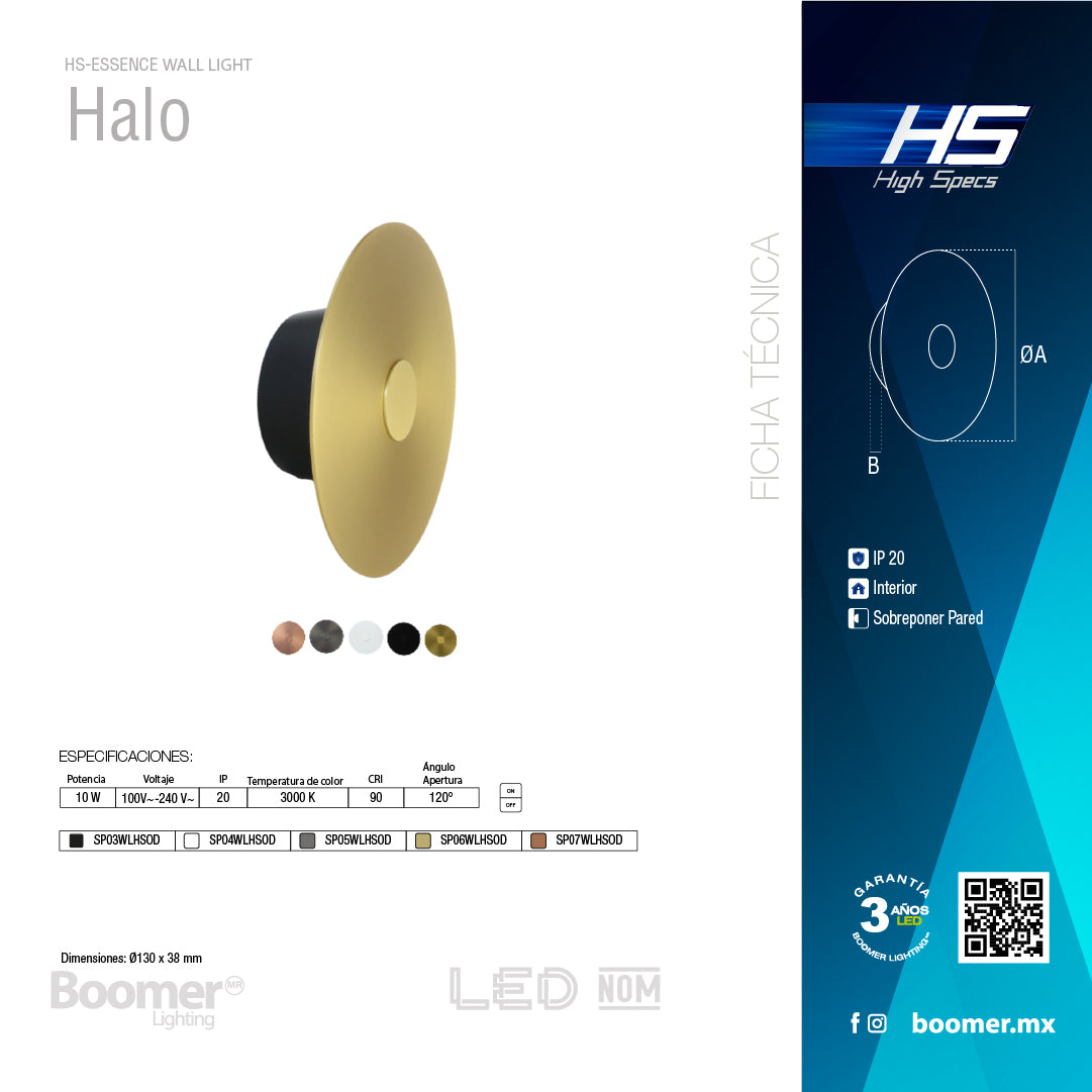 ARBOTANTE BLANCO PARA PARED HALO 10W, LUZ CÁLIDA, 567 LM
