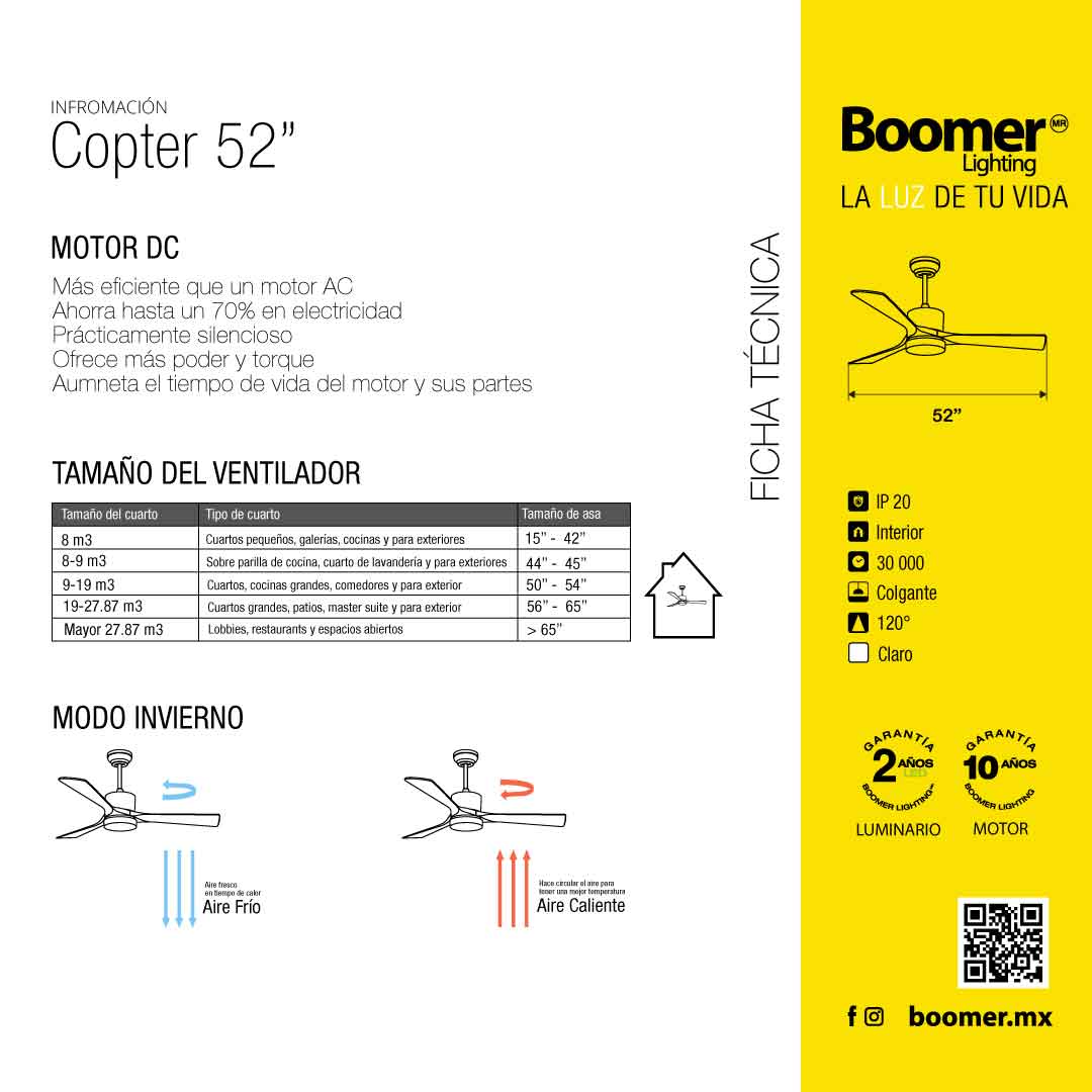 VENTILADOR DE TECHO CON LUZ LED 52" BLACK COPTER 6 VELOCIDADES CCT
