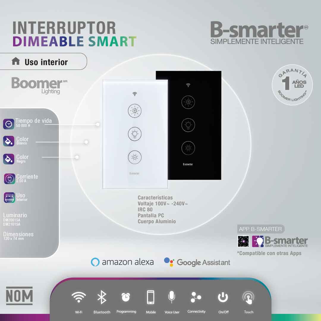 INTERRUPTOR DIMEABLE SMART NEGRO, MANEJO POR APP, INTERIOR