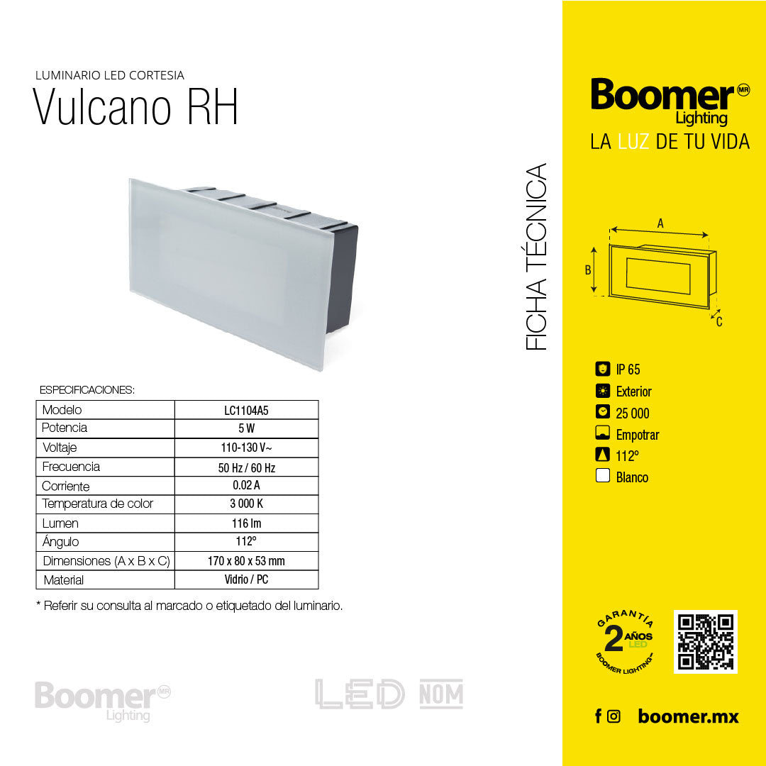 LÁMPARA DE CORTESÍA EMPOTRABLE BLANCO RH, 5W, 3000K, IP65