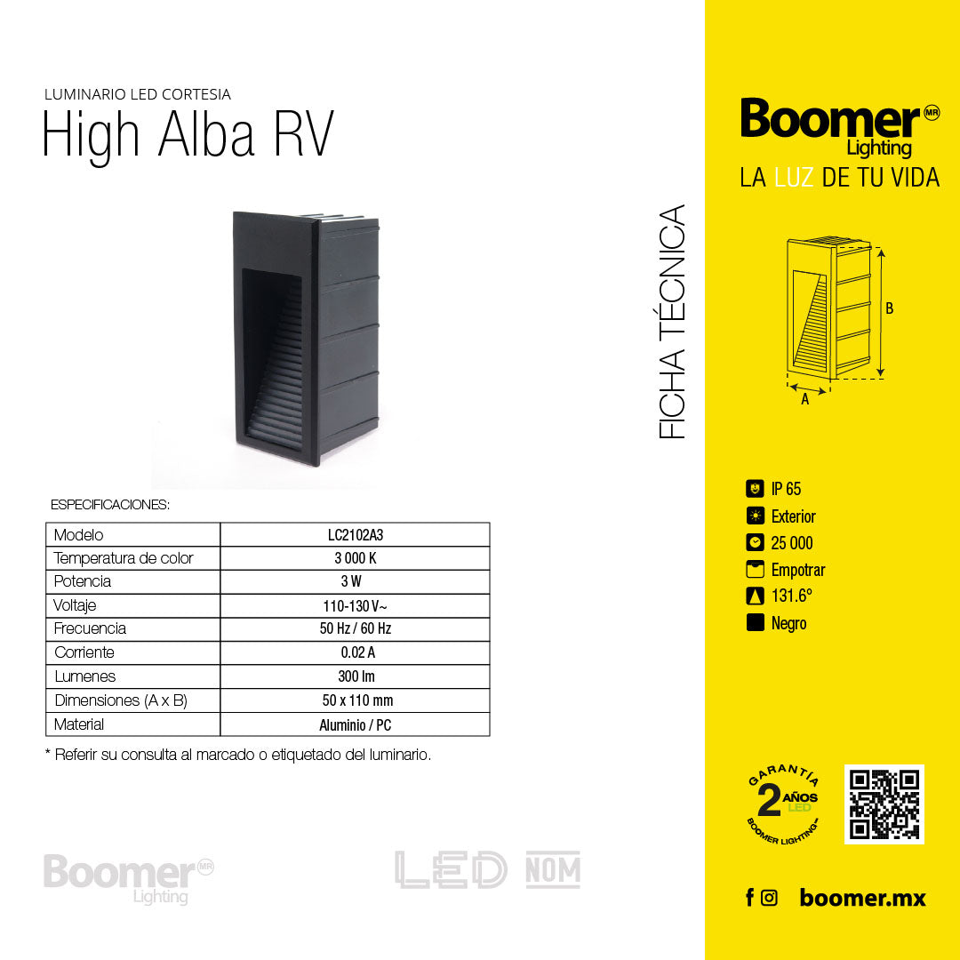 LÁMPARA DE CORTESÍA EMPOTRABLE NEGRO ARV, 3W, 3000K, IP65