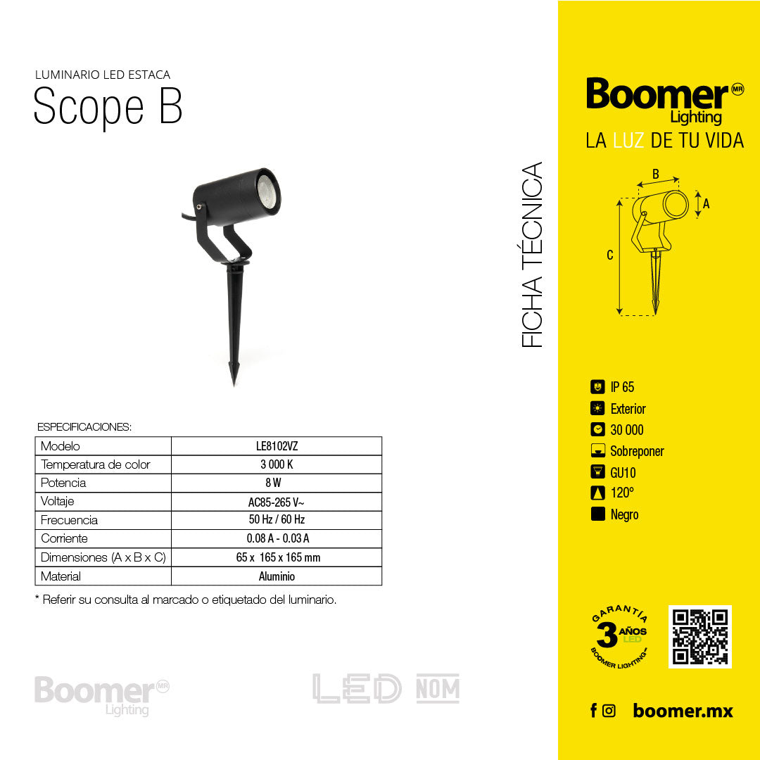 LÁMPARA ESTACA LED PARA JARDÍN SCOPE B 8W IP65 LUZ CÁLIDA 3000K