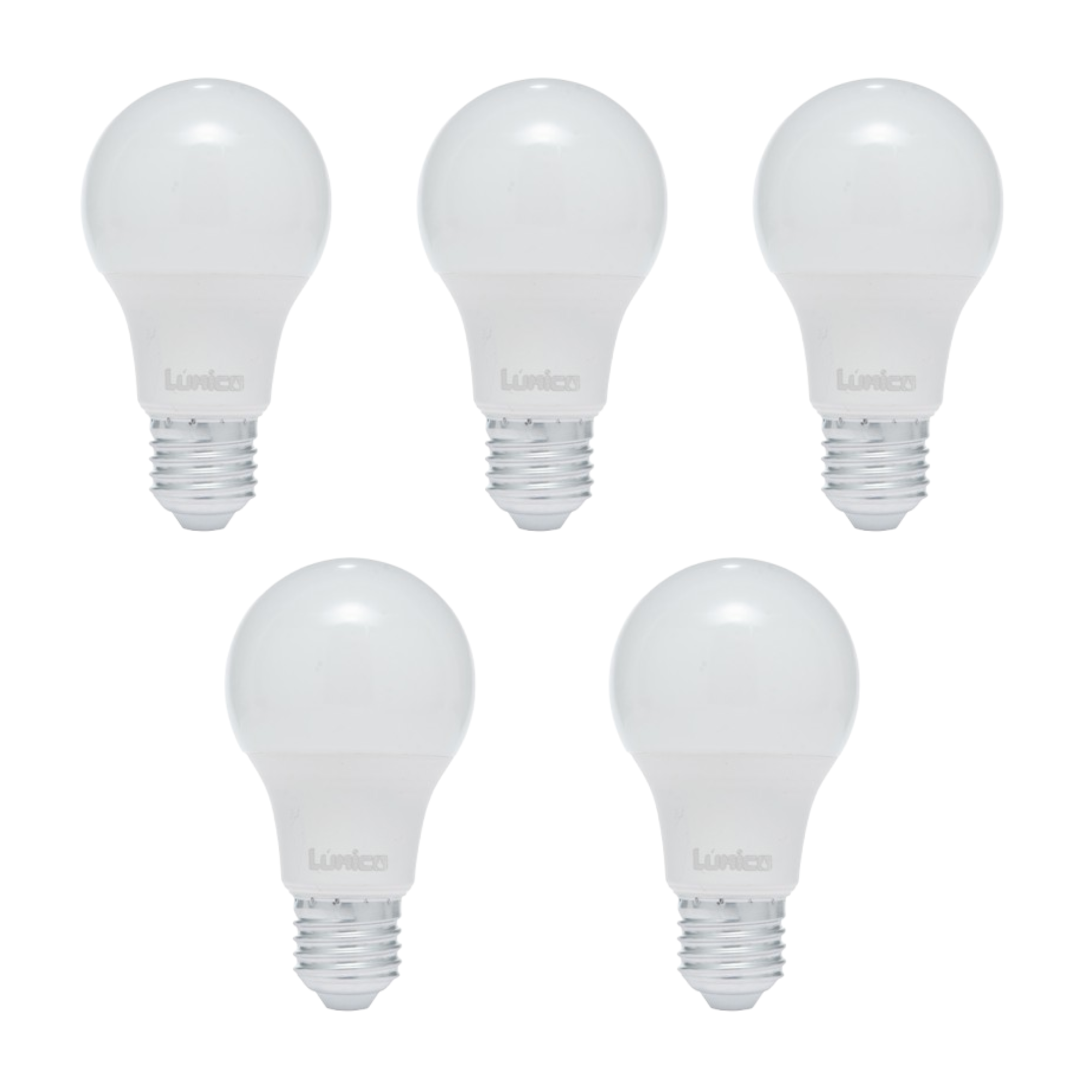 PAQUETE DE 5 FOCOS LED LÚMICO, A19, 9W, LUZ FRÍA, 810 LM, BASE E27