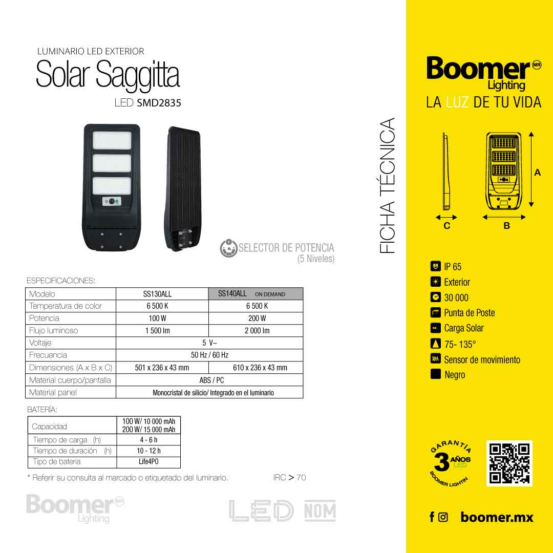 LUMINARIA EXTERIOR CON PANEL SOLAR ALL IN ONE, 100W, LUZ FRÍA