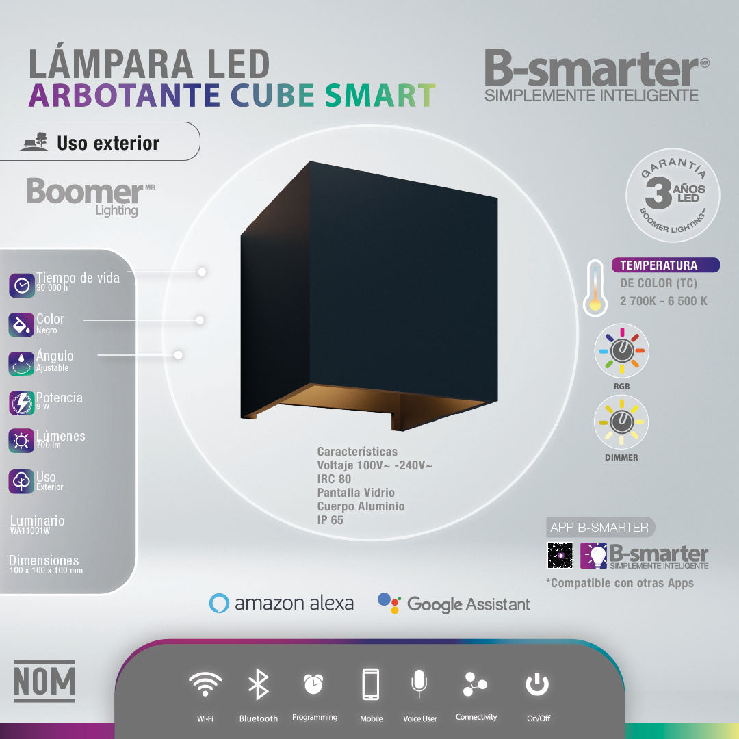 ARBOTANTE PARA PARED SMART CUBE 10W, RGB, CCT, DIM, APP, EXT