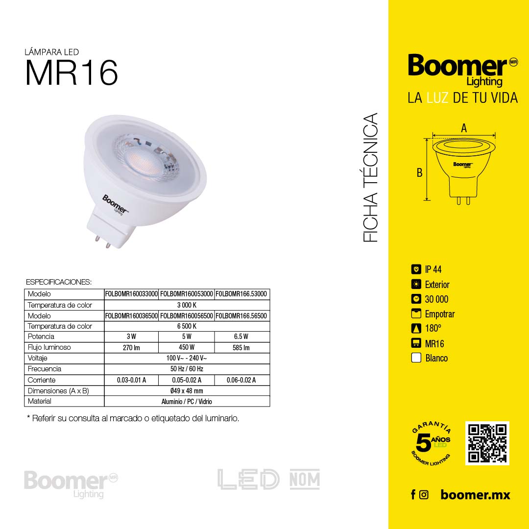 10 FOCOS LED MR16 6.5W LUZ CÁLIDA, BASE GX5.3, NO ATENUABLE