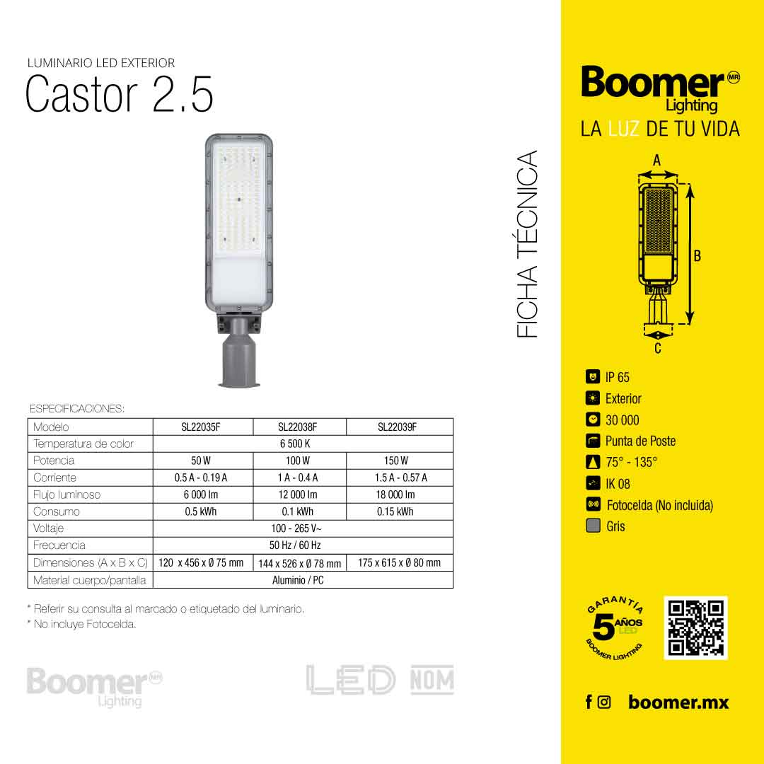 LUMINARIA SUBURBANA CON BASE NEMA 3 PINES 50W LUZ FRÍA, IK08